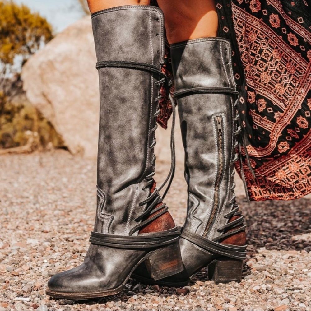Freebird Gray Lace Up Boots with Rugged Sole
